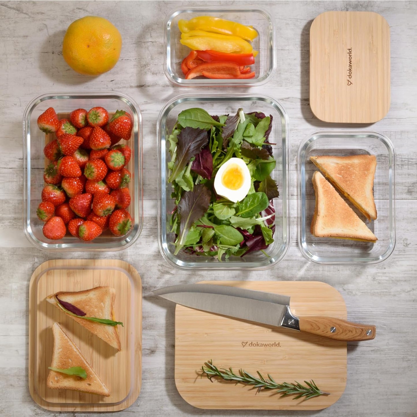 Set of 4 Glass Containers with Bamboo Lids