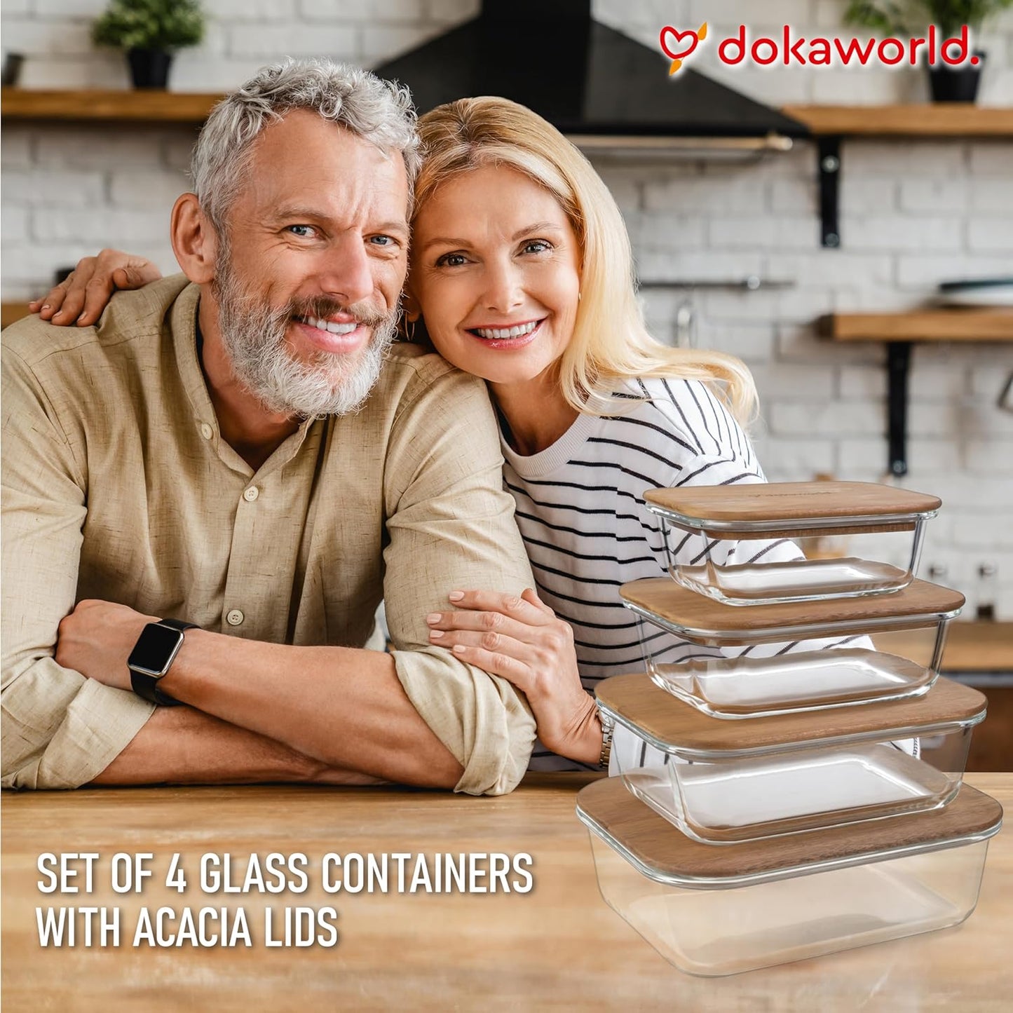 Set of 4 Glass Containers With Acacia Lids