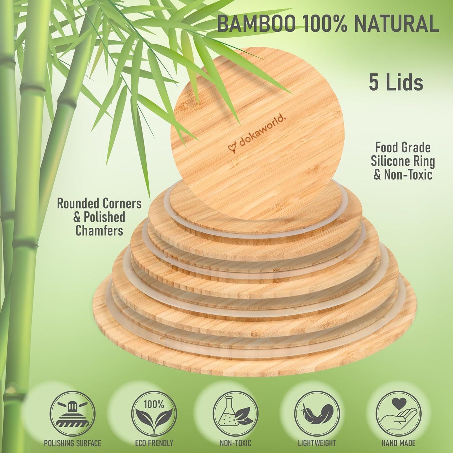Set of 4 Bamboo Lids - Lids are compatible with all Glass Mixing Bowls Set