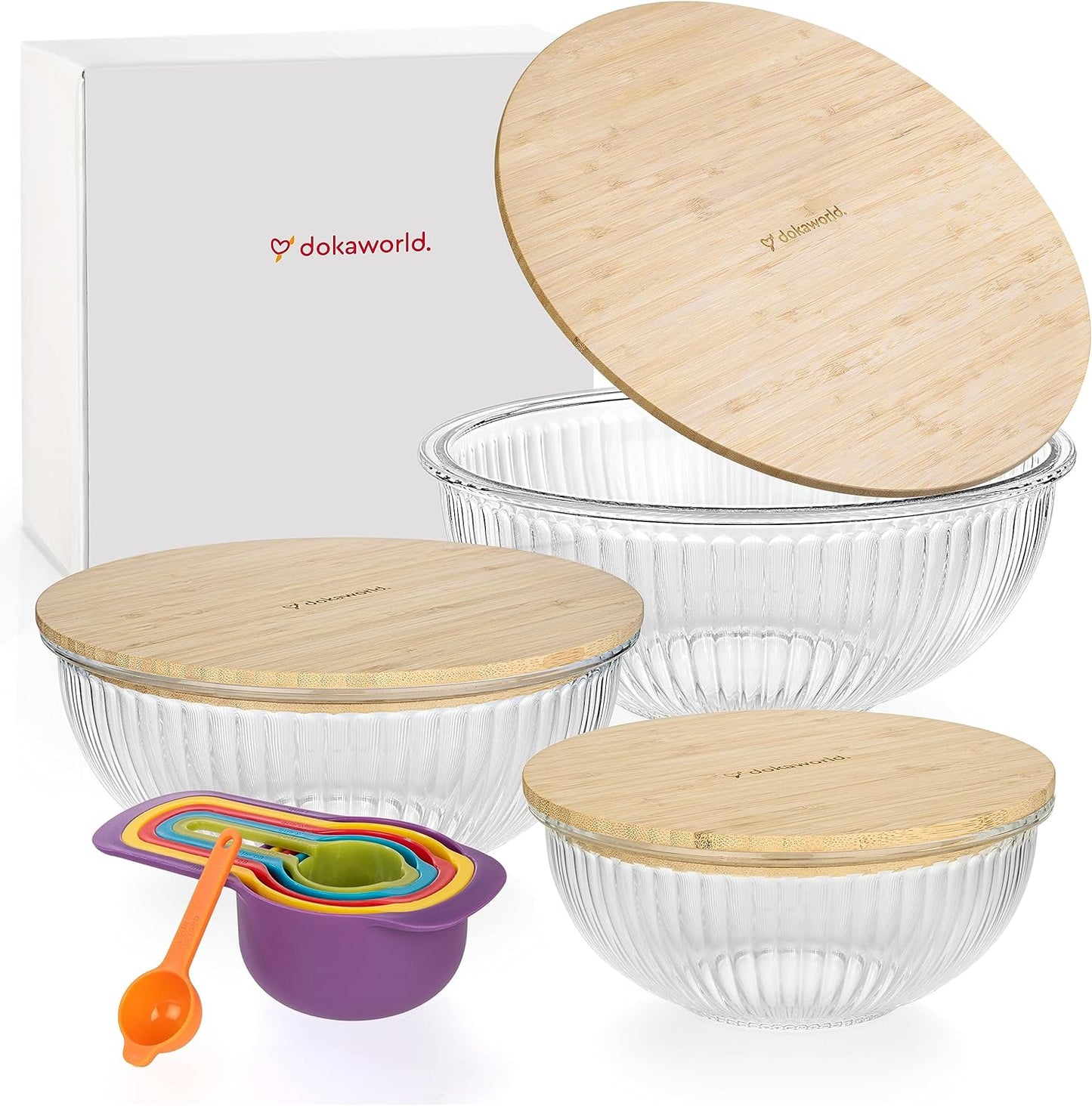 Set of 3 Glass Bowls with Bamboo Lids