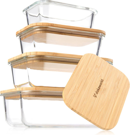 Set of 4 Glass Containers with Bamboo Lids