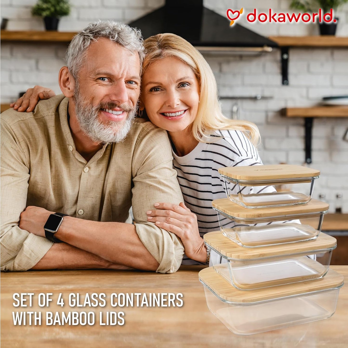 Set of 4 Glass Containers with Bamboo Lids