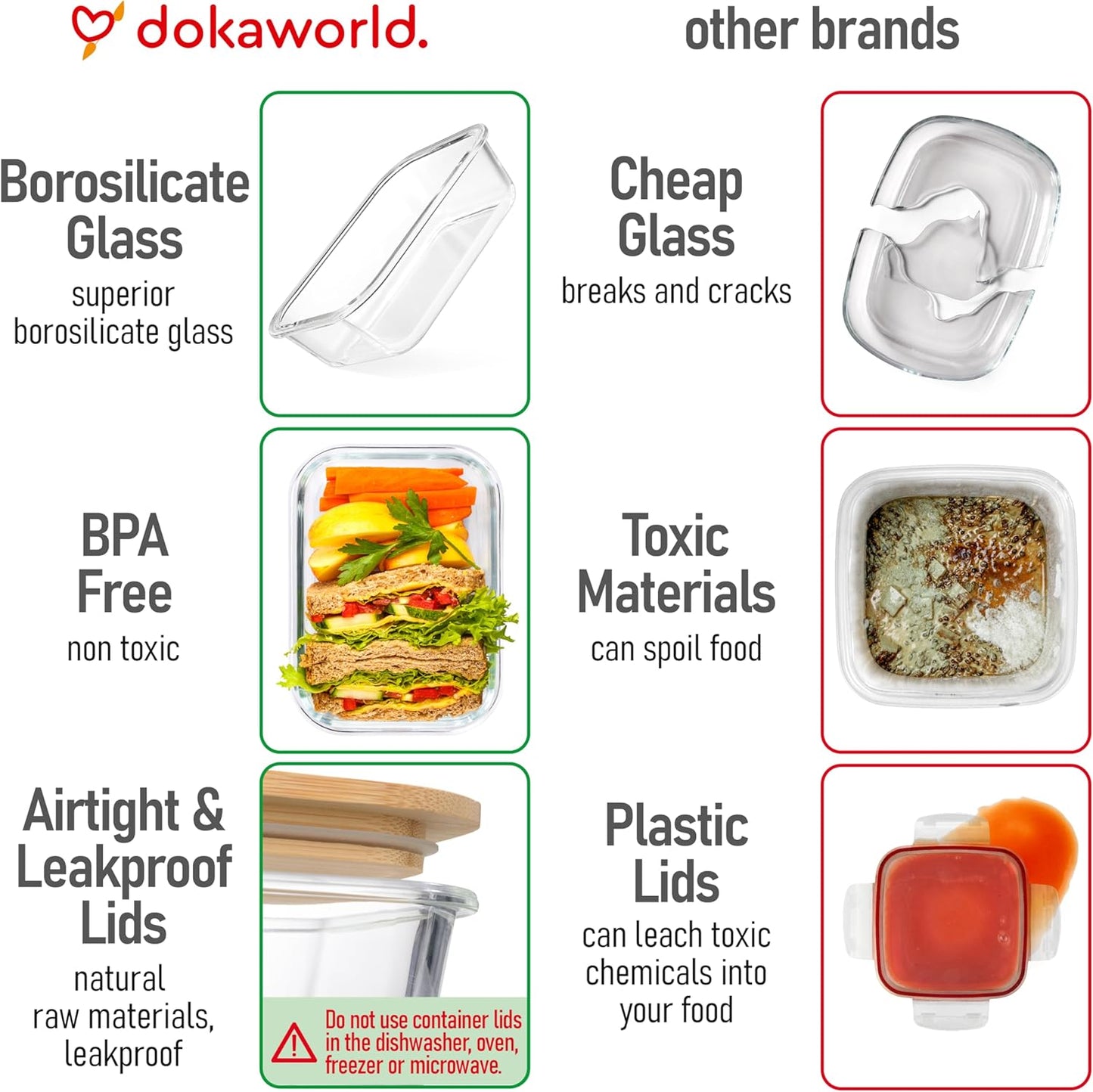 Set of 4 Glass Containers with Bamboo Lids