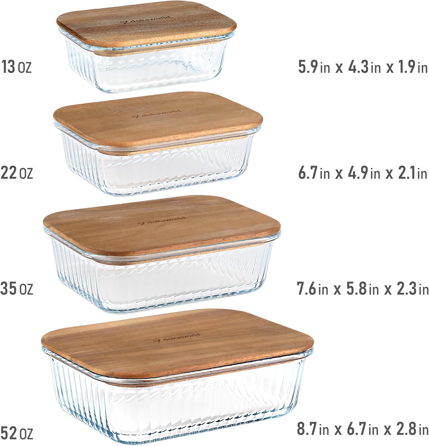 Set of 4 Glass Containers With Airtight Acacia Lids
