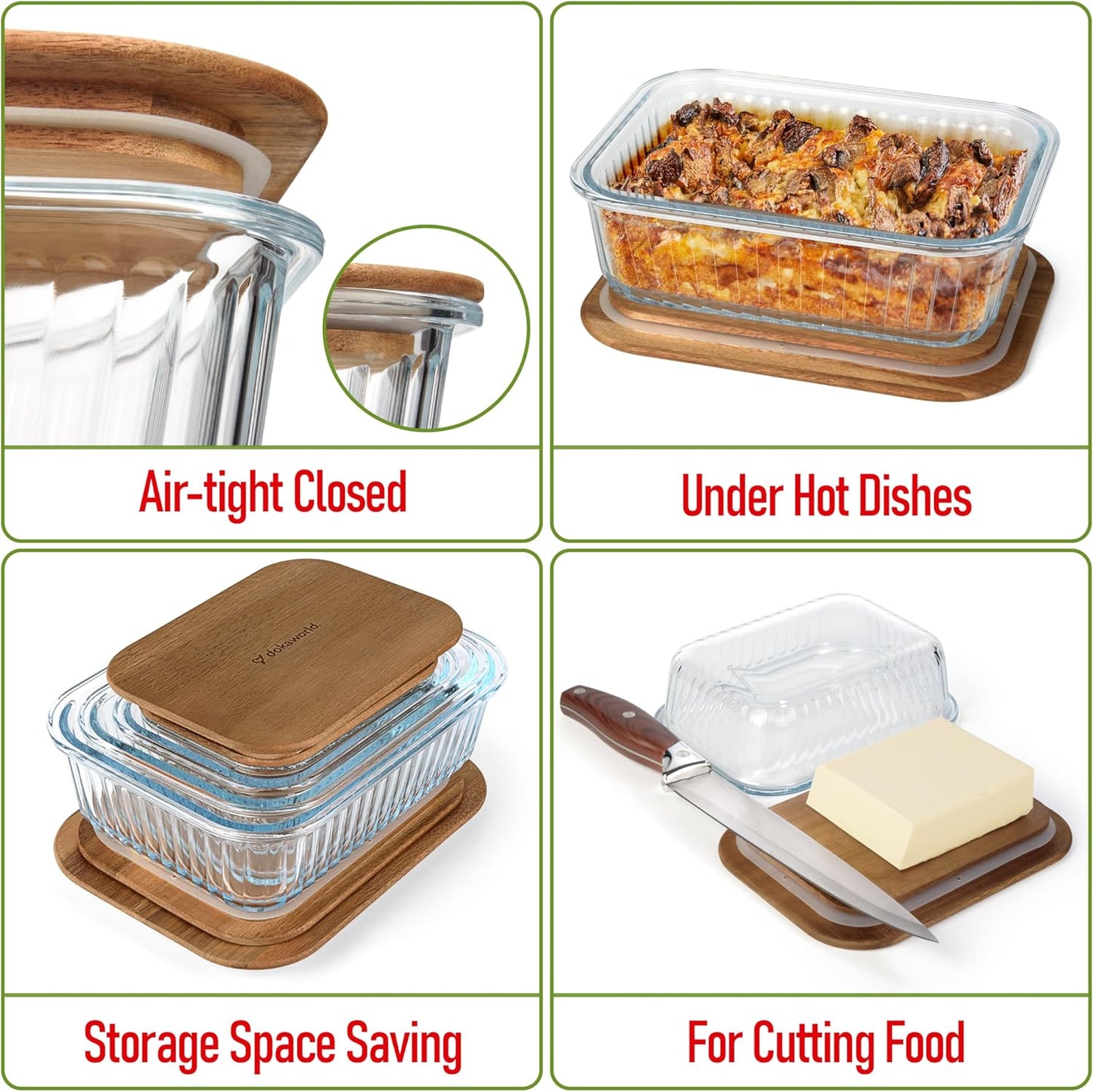 Set of 4 Glass Containers With Airtight Acacia Lids