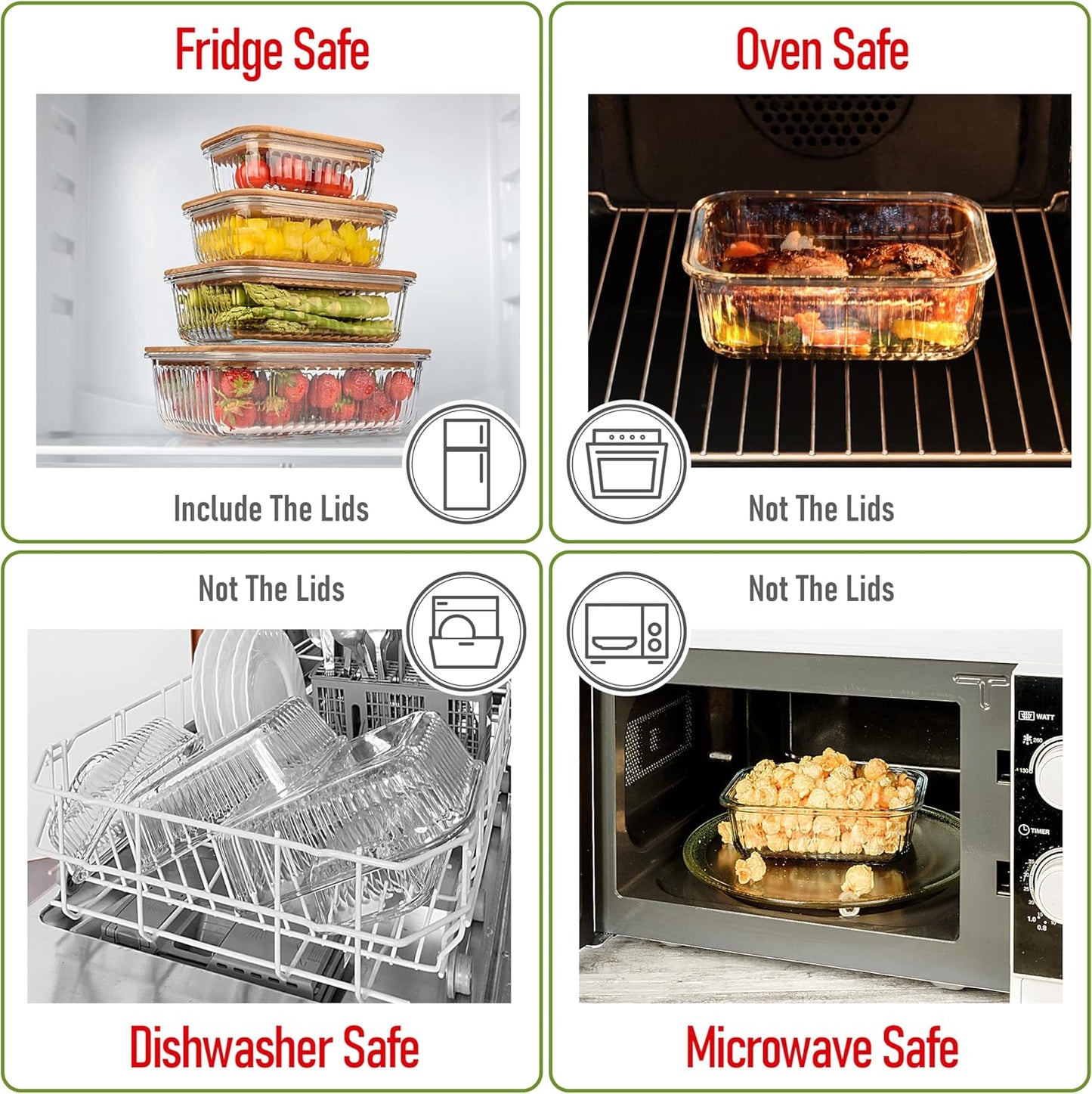 Set of 4 Glass Containers With Airtight Acacia Lids