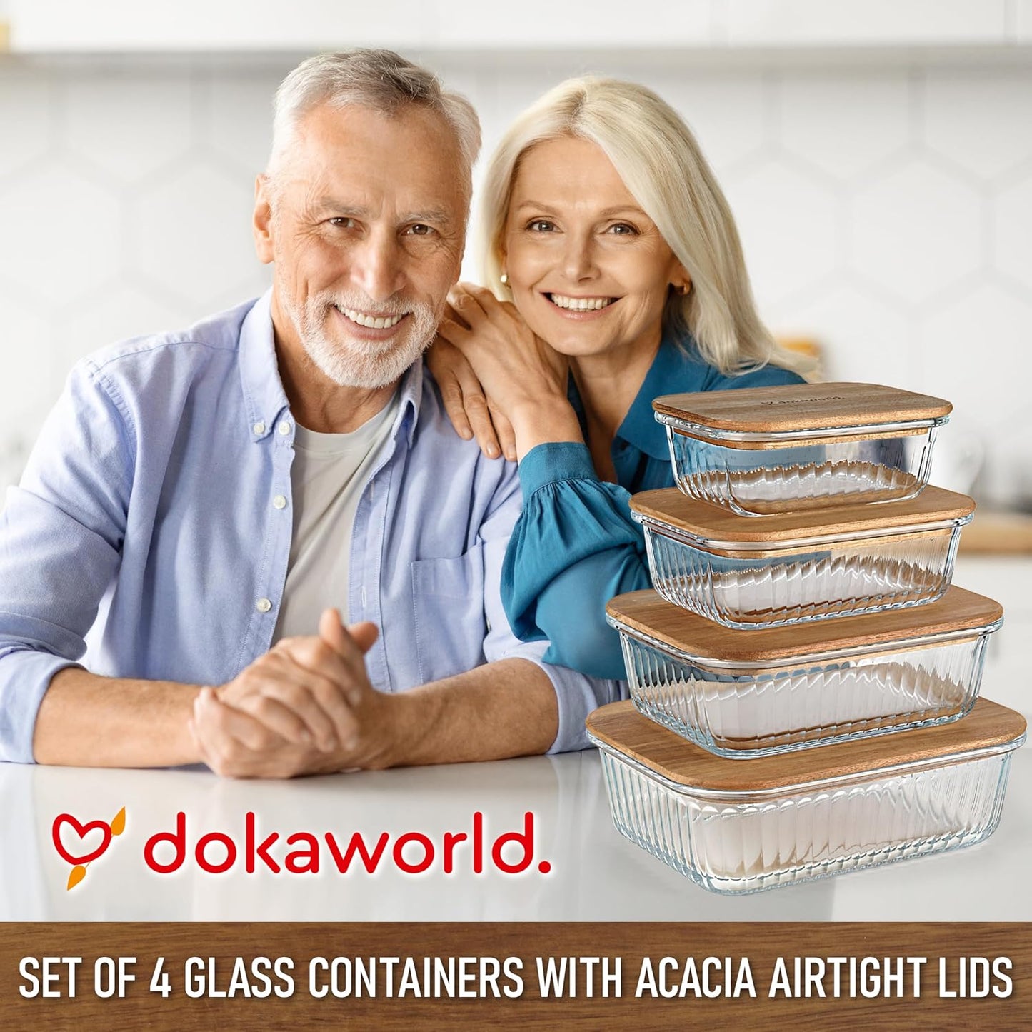 Set of 4 Glass Containers With Airtight Acacia Lids