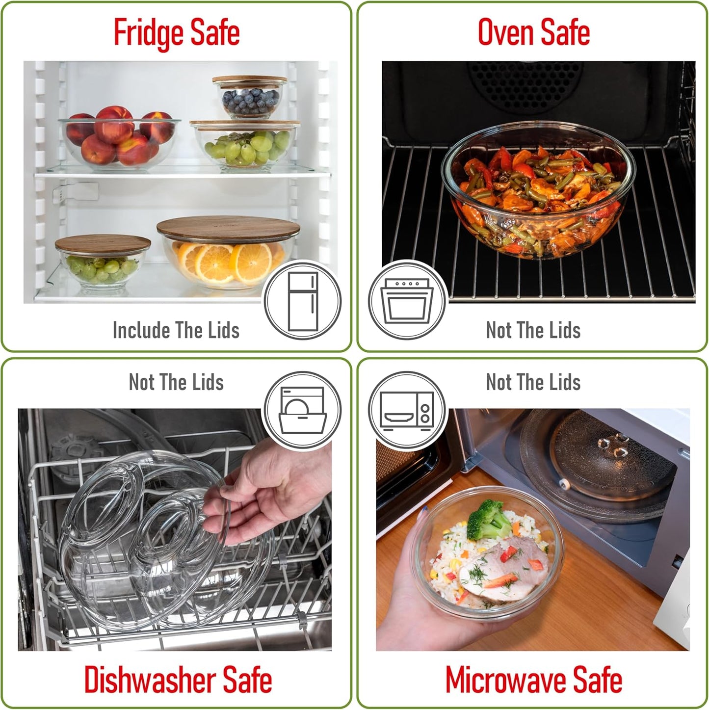 Set of 5 Glass Bowls with Acacia Lids