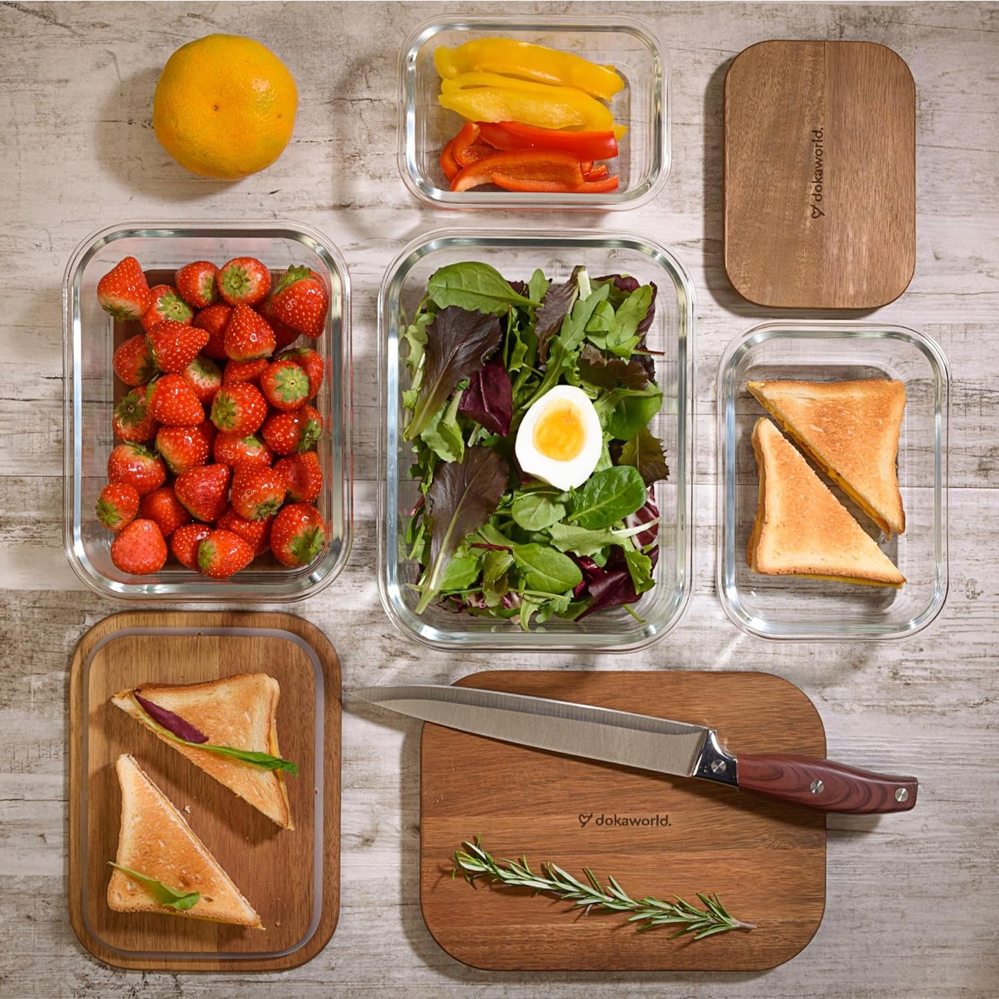 Set of 4 Glass Containers With Acacia Lids