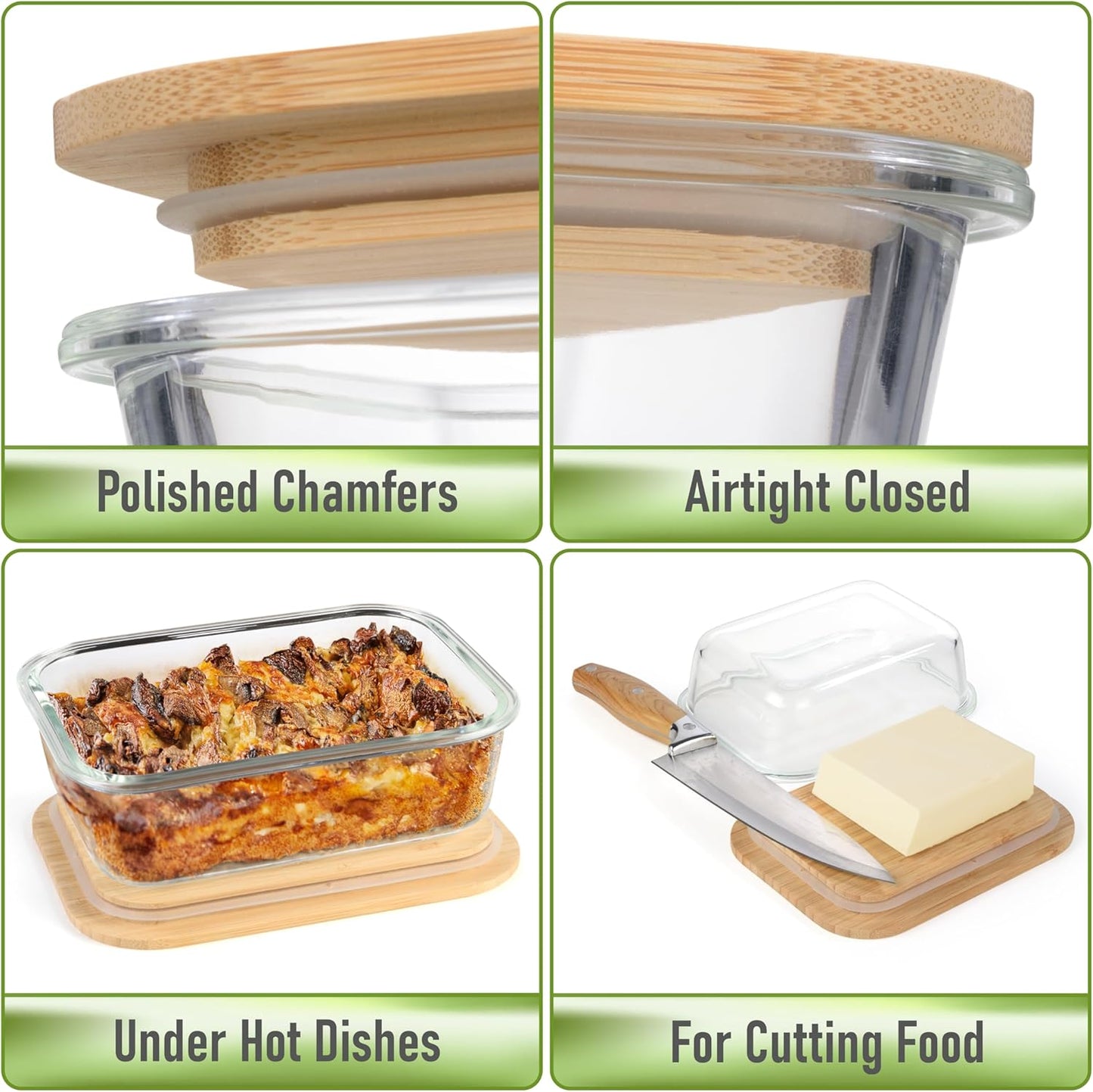 Set of 4 Bamboo Lids - Lids are compatible with all Containers Sets