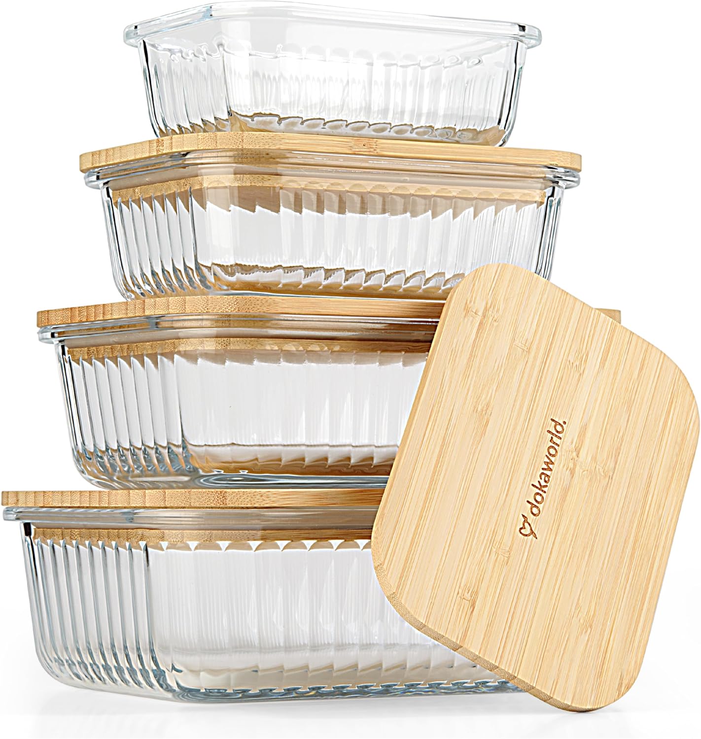 Set of 4 Glass Containers with Airtight Bamboo Lids