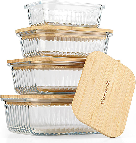 Set of 4 Glass Containers with Airtight Bamboo Lids