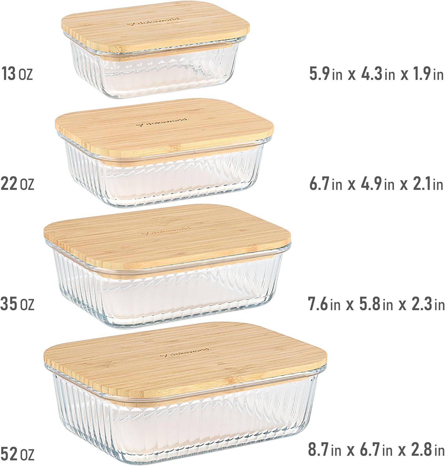 Set of 4 Glass Containers with Airtight Bamboo Lids