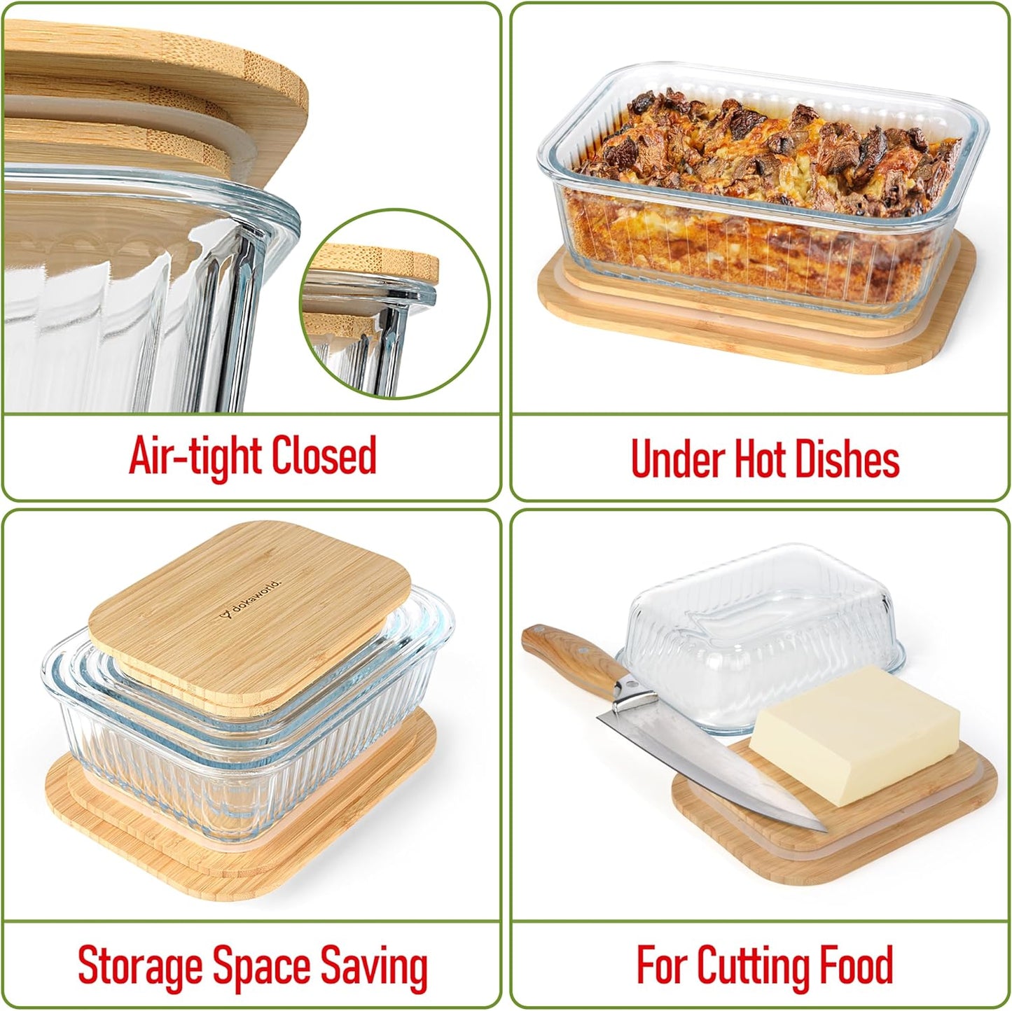 Set of 4 Glass Containers with Airtight Bamboo Lids