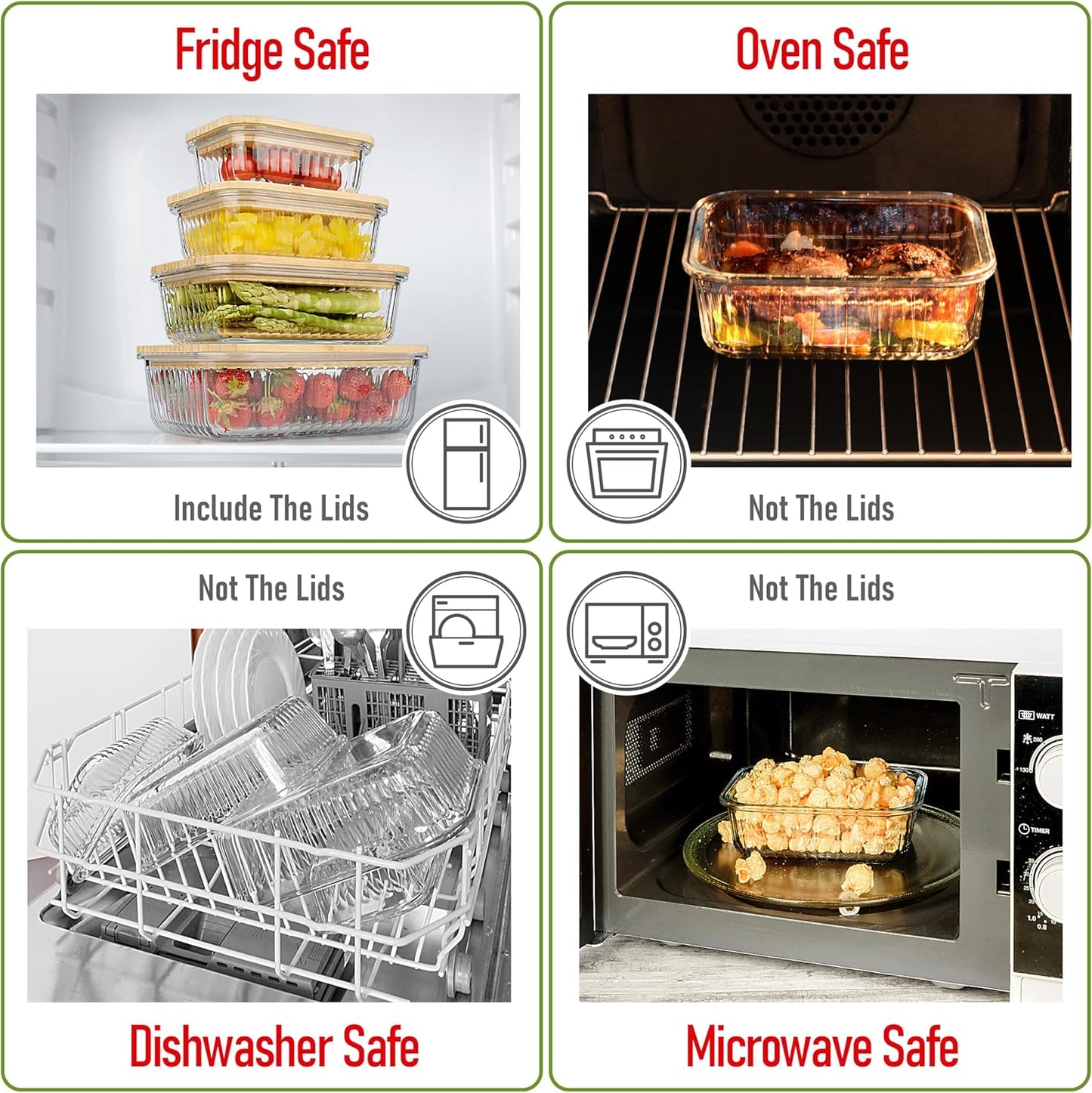 Set of 4 Glass Containers with Airtight Bamboo Lids