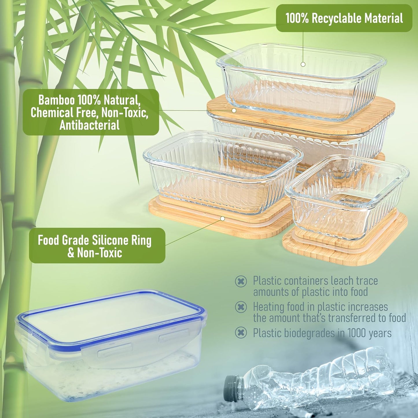 Set of 4 Glass Containers with Airtight Bamboo Lids