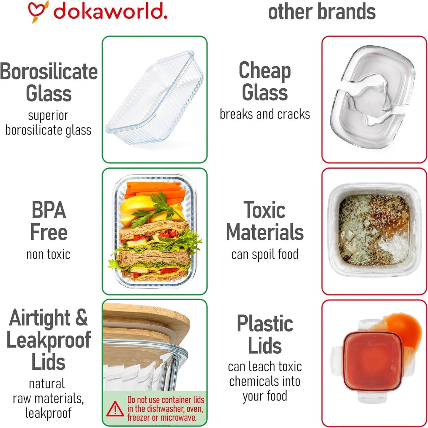 Set of 4 Glass Containers with Airtight Bamboo Lids