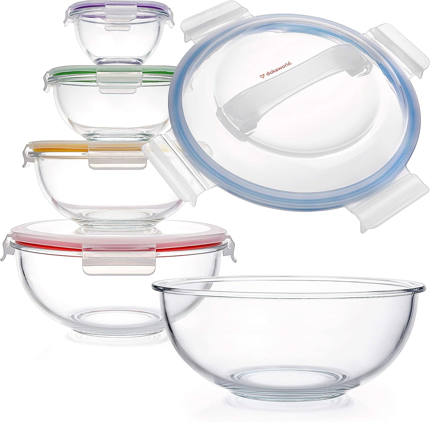 Set of 5 Glass Bowls with BPA Multicolor Lids