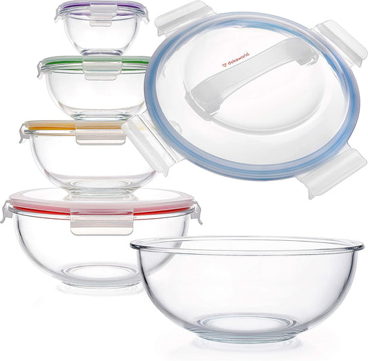 Set of 5 Glass Bowls with BPA Multicolor Lids