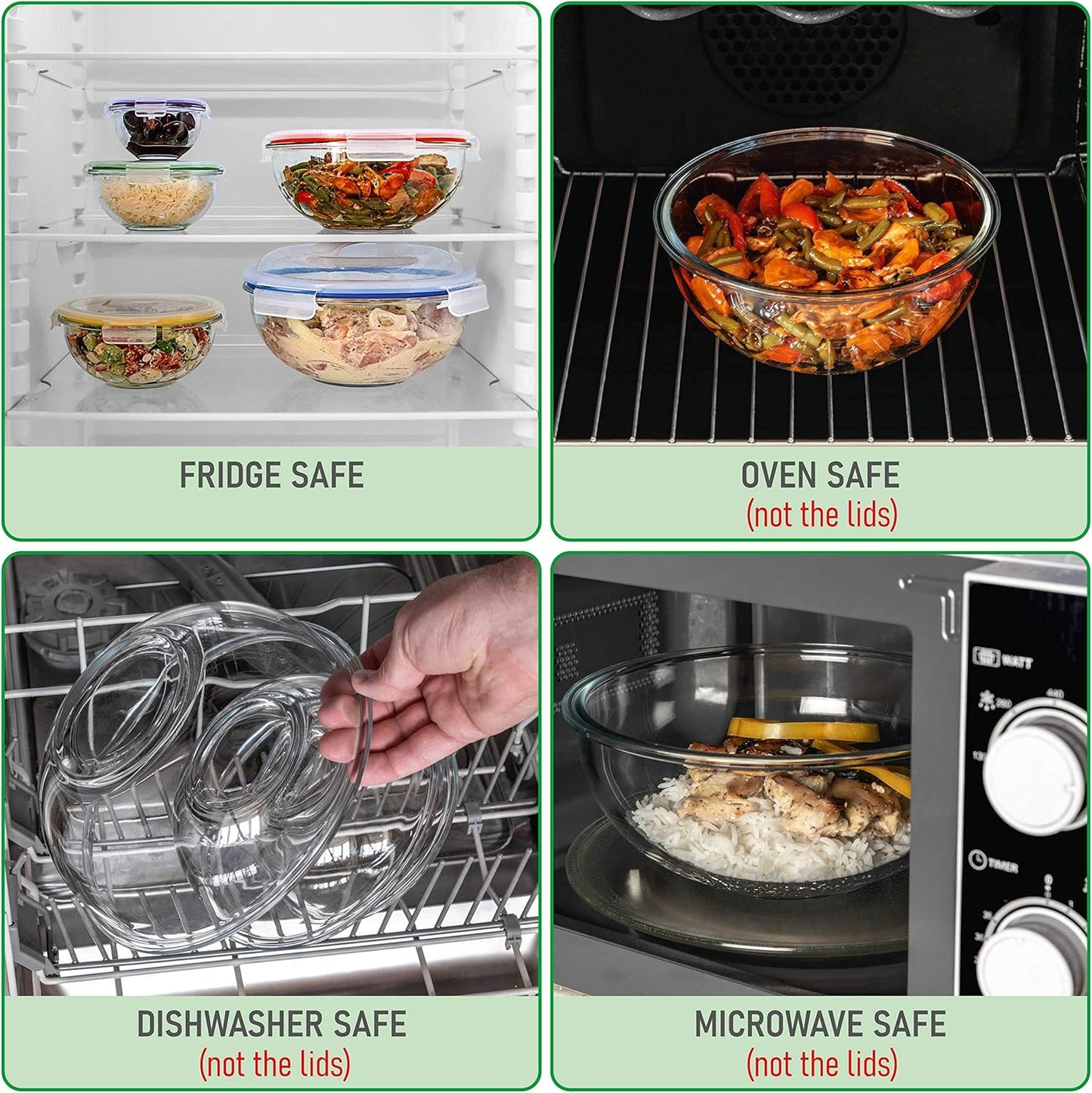 Set of 5 Glass Bowls with BPA Multicolor Lids