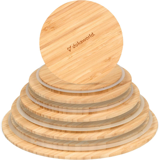Set of 4 Bamboo Lids - Lids are compatible with all Glass Mixing Bowls Set