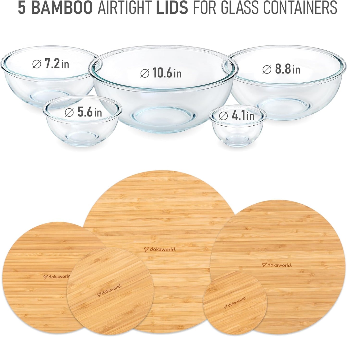 Set of 4 Bamboo Lids - Lids are compatible with all Glass Mixing Bowls Set