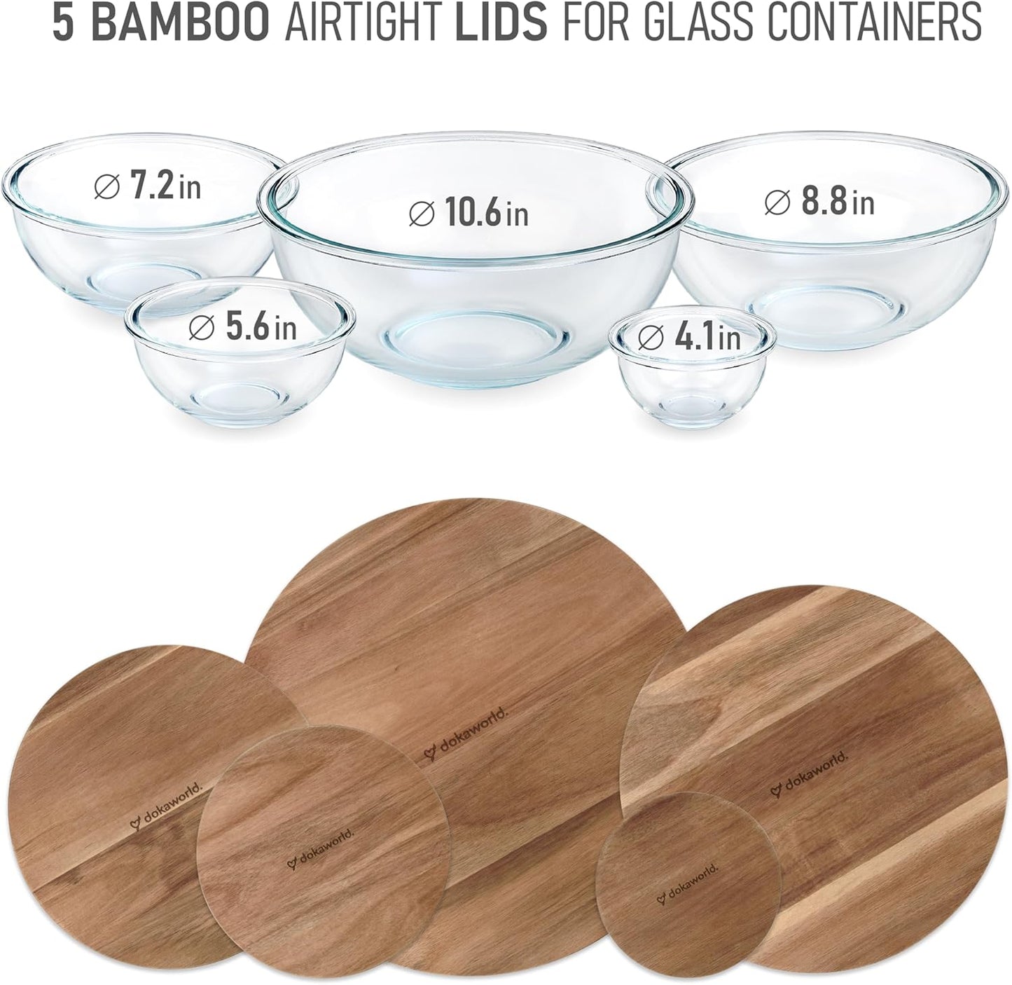 Set of 4 Acacia Lids - Lids are compatible with all Glass Mixing Bowls Set