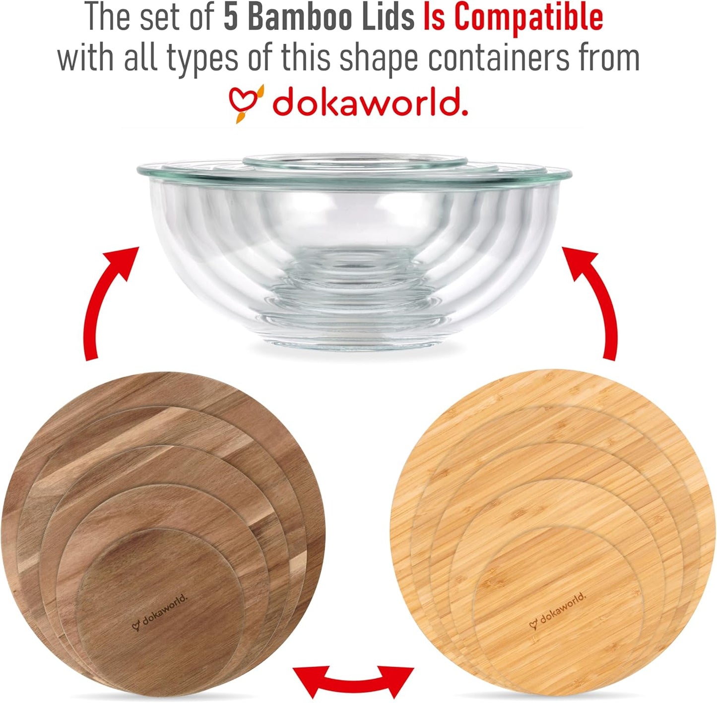 Set of 4 Acacia Lids - Lids are compatible with all Glass Mixing Bowls Set