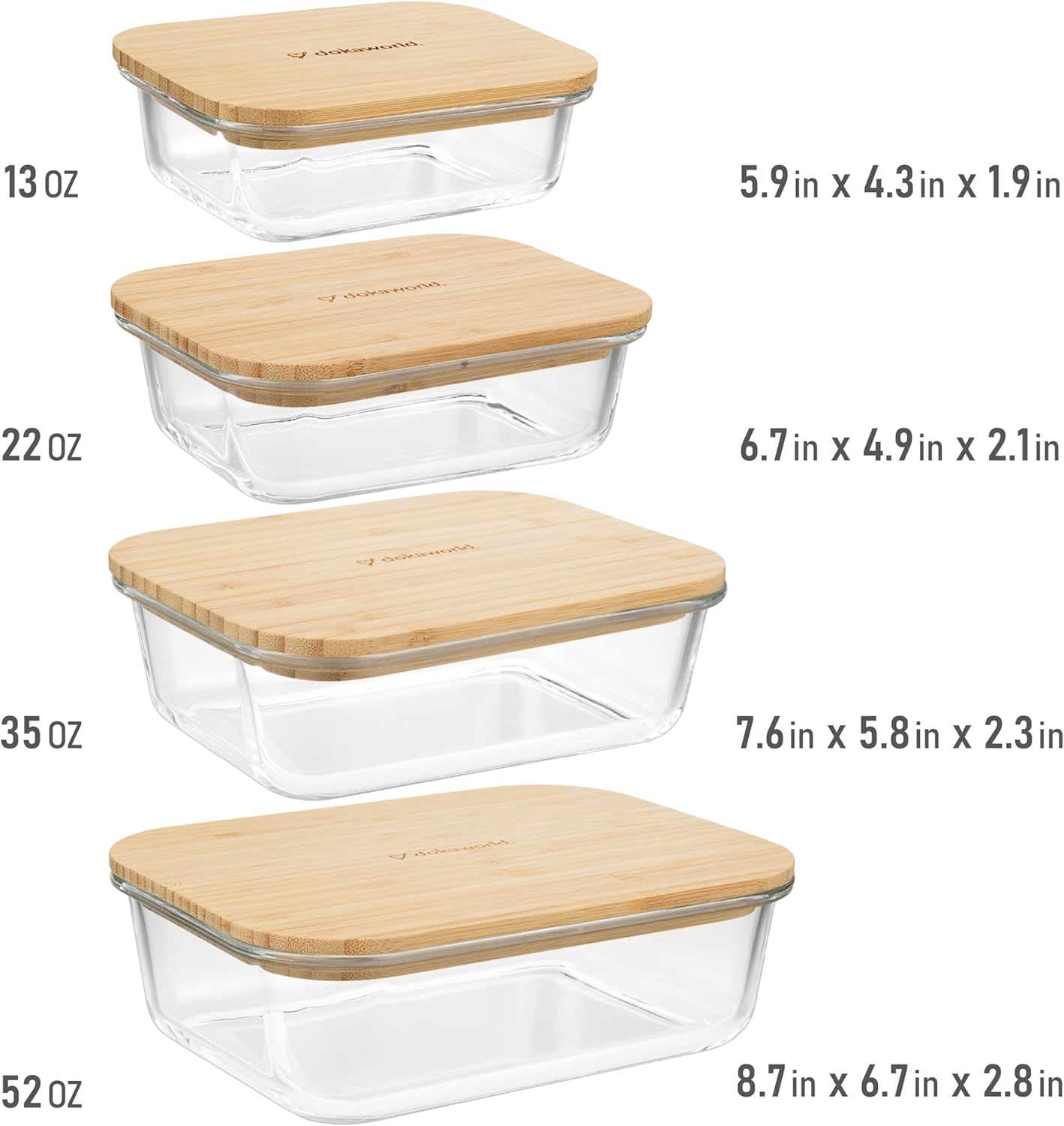 Set of 4 Glass Containers with Bamboo Lids