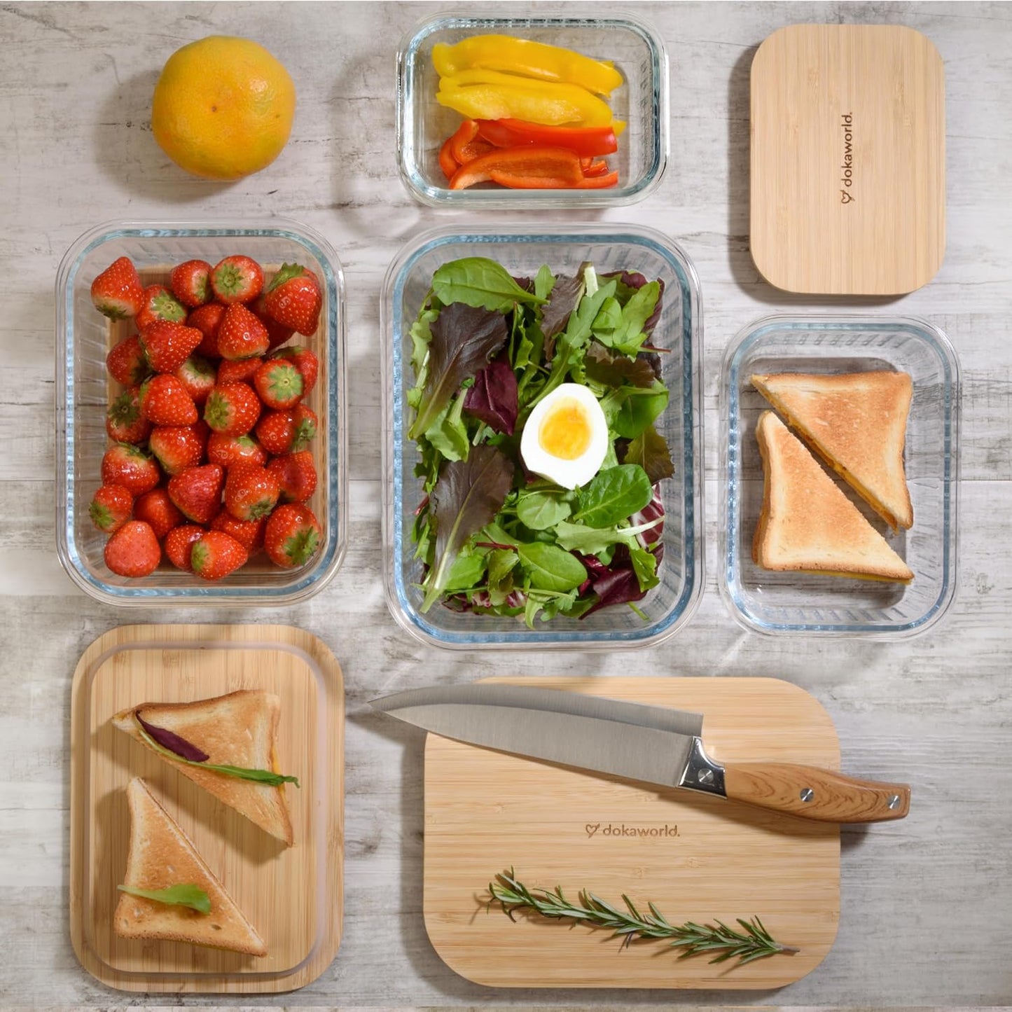 Set of 4 Glass Containers with Airtight Bamboo Lids