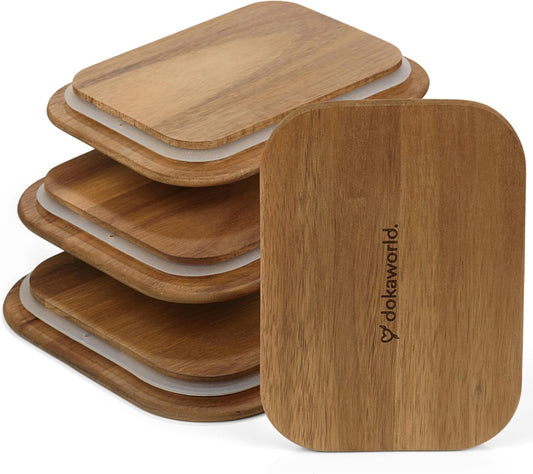 Set of 4 Acacia Lids - Lids are compatible with all Glass Food Storage Containers Sets