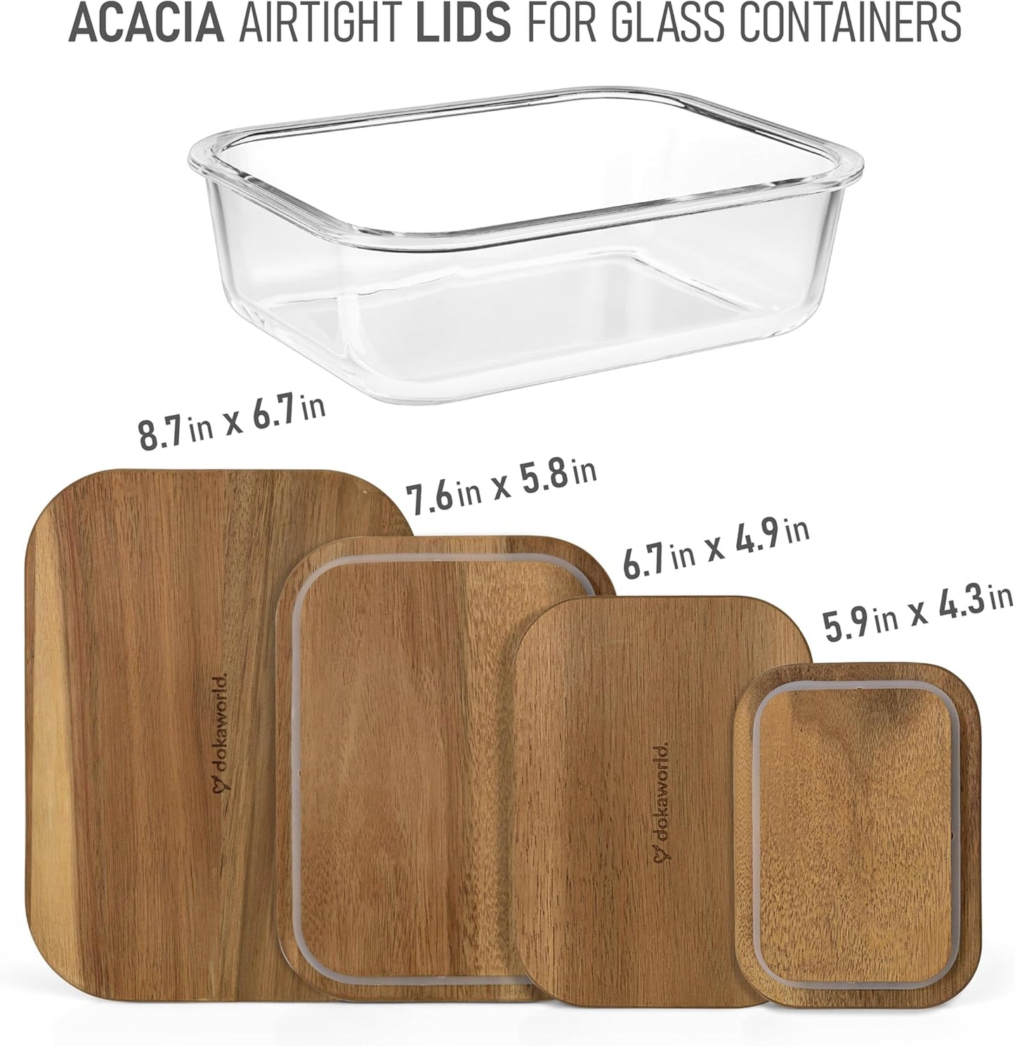 Set of 4 Acacia Lids - Lids are compatible with all Glass Food Storage Containers Sets