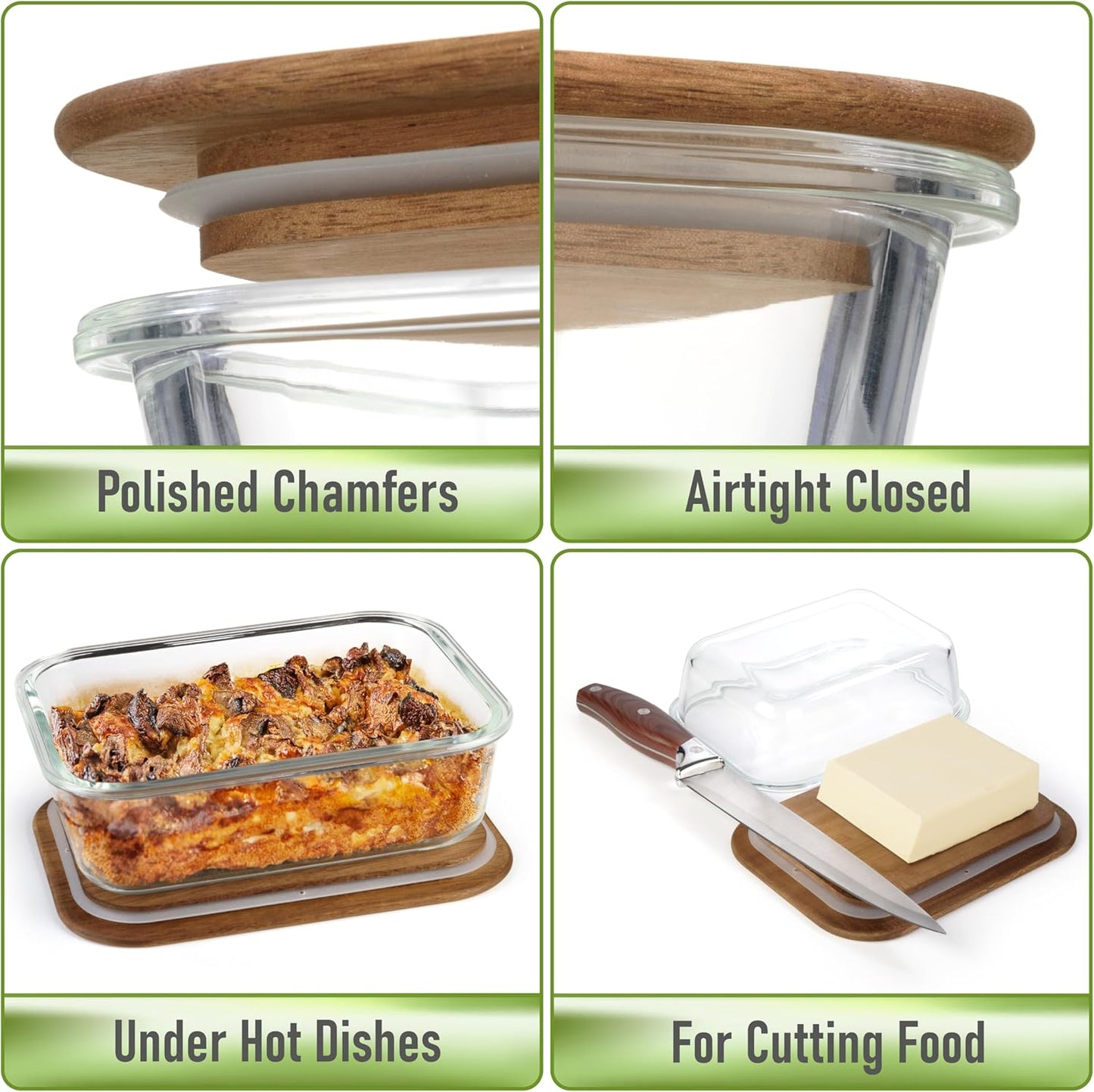 Set of 4 Acacia Lids - Lids are compatible with all Glass Food Storage Containers Sets