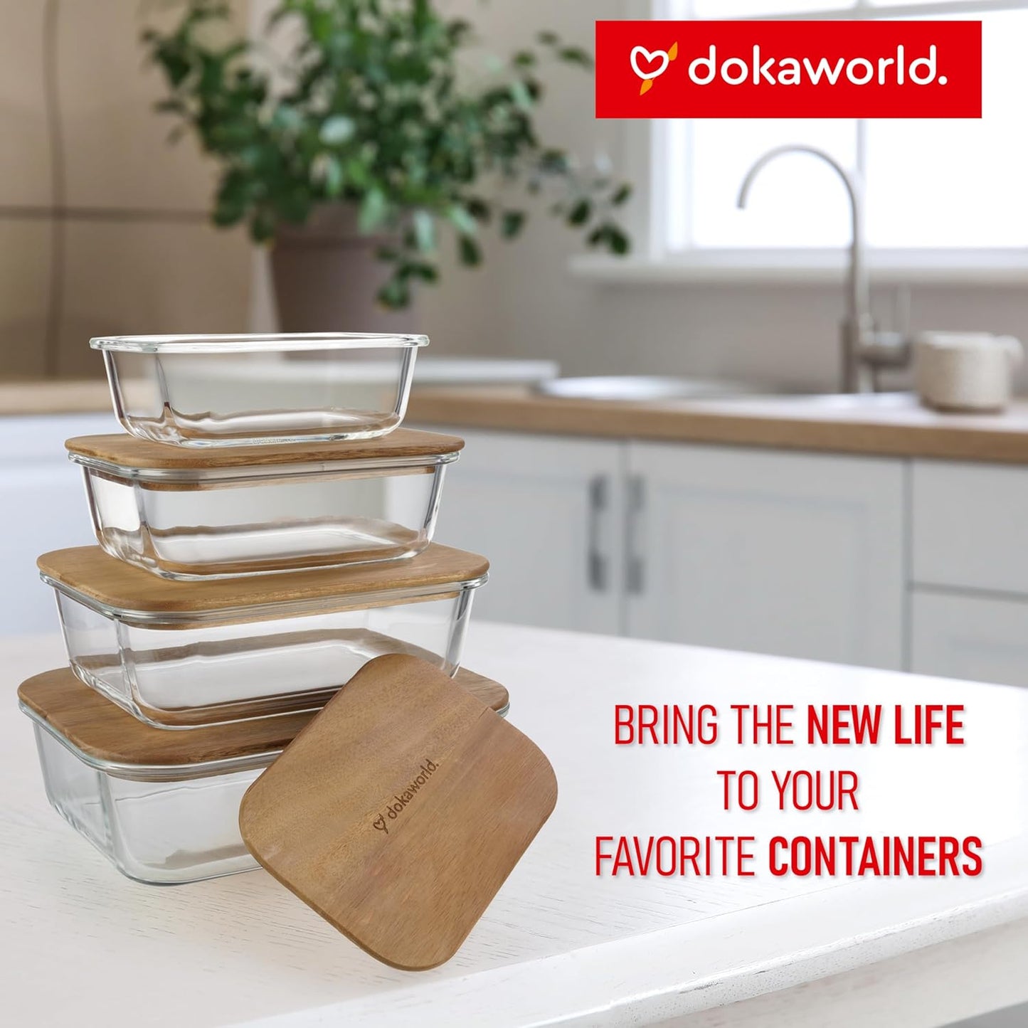 Set of 4 Acacia Lids - Lids are compatible with all Glass Food Storage Containers Sets