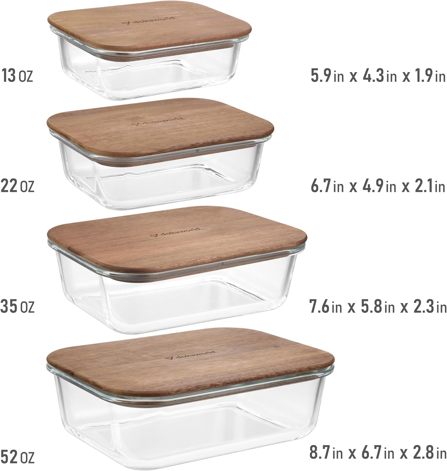 Set of 4 Acacia Lids - Lids are compatible with all Glass Food Storage Containers Sets