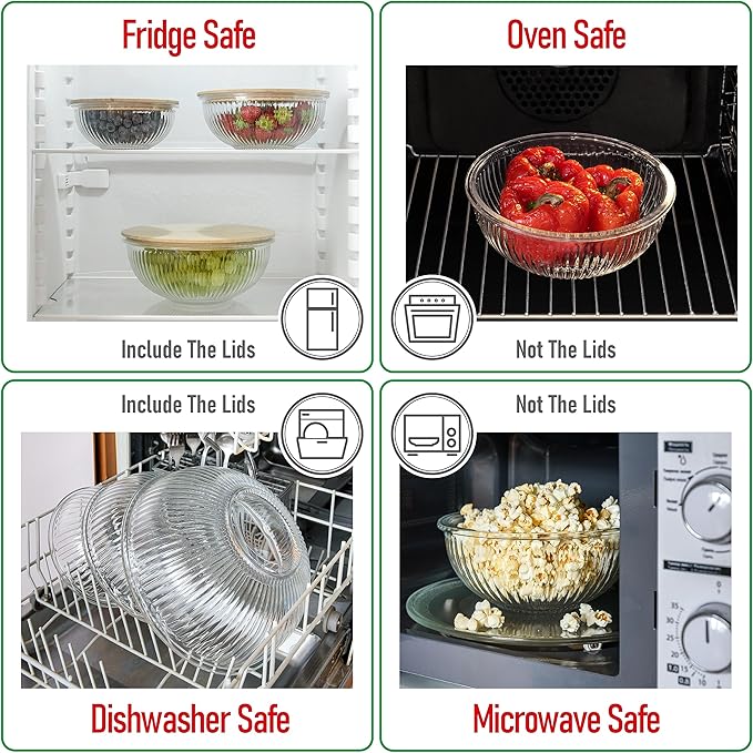 Set of 3 Glass Bowls with Bamboo Lids