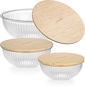 Set of 3 Glass Bowls with Bamboo Lids