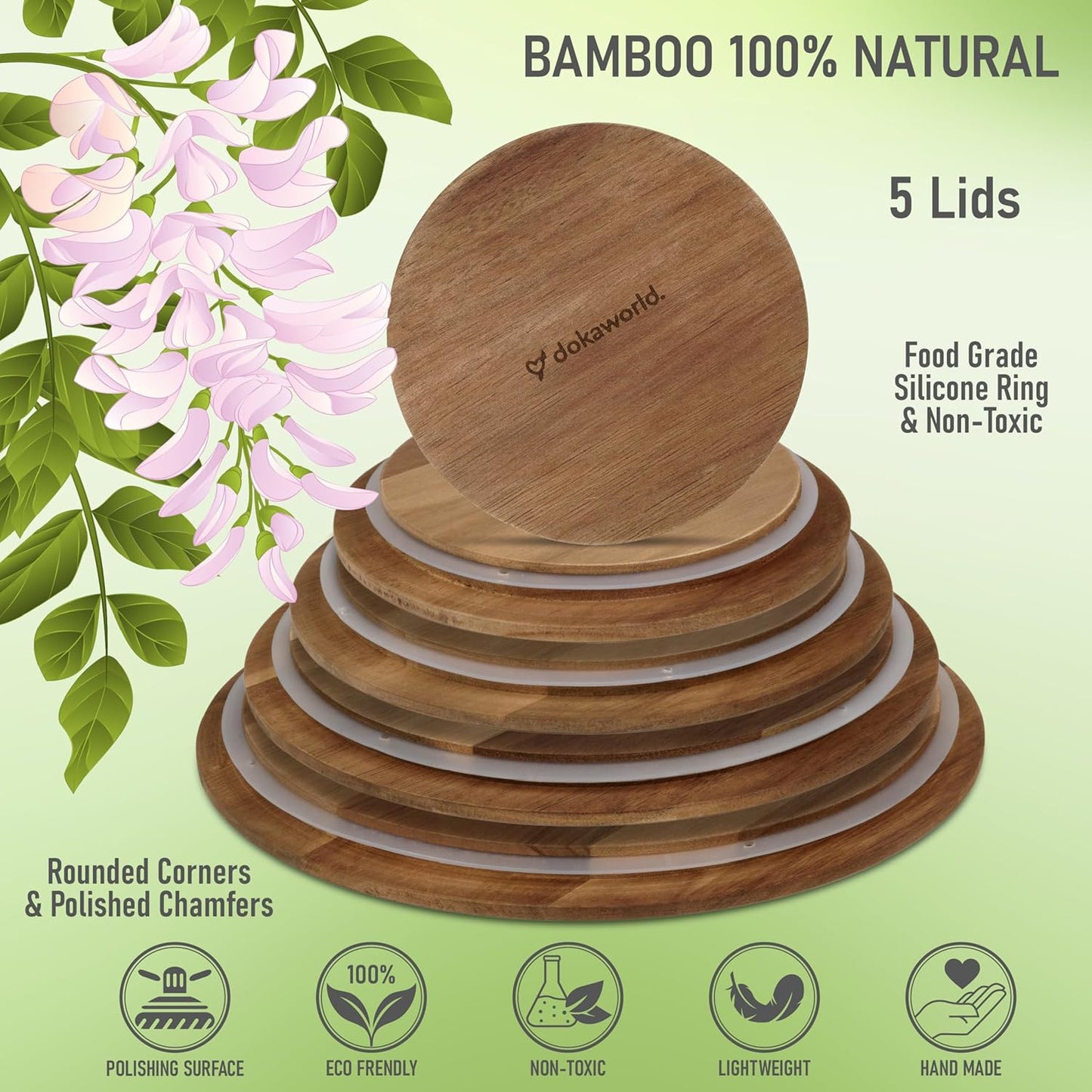 Set of 4 Acacia Lids - Lids are compatible with all Glass Mixing Bowls Set