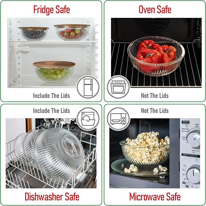 Set of 3 Glass Mixing Bowls with Acacia Lids