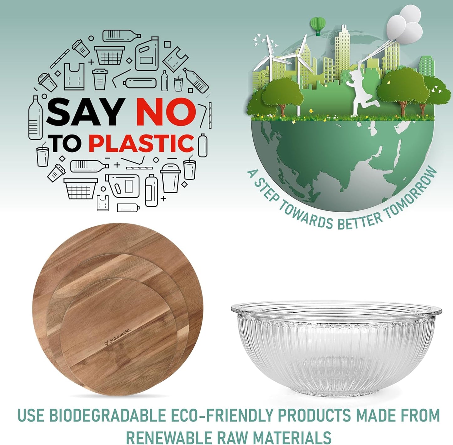 Set of 3 Glass Mixing Bowls with Acacia Lids